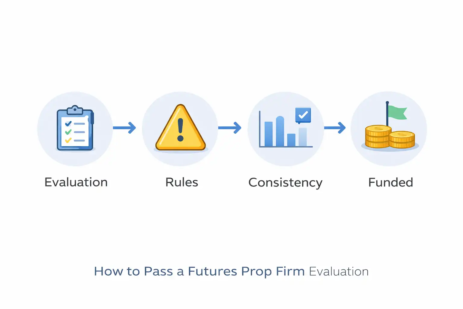 Futures prop firm evaluation process from evaluation account to funded account