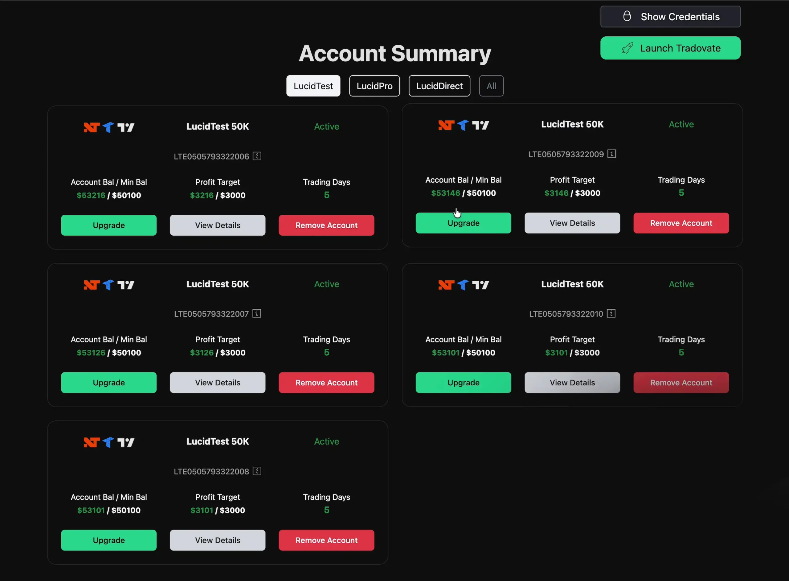 Lucid Trading 50K evaluation account passed – dashboard screenshot